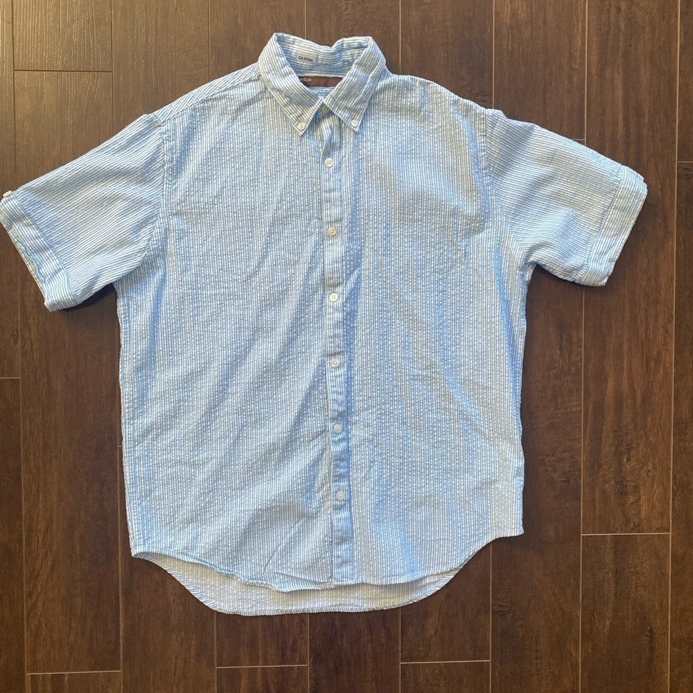Perry Ellis Light Blue Striped Collared Shirt Medium - Picture 3 of 10